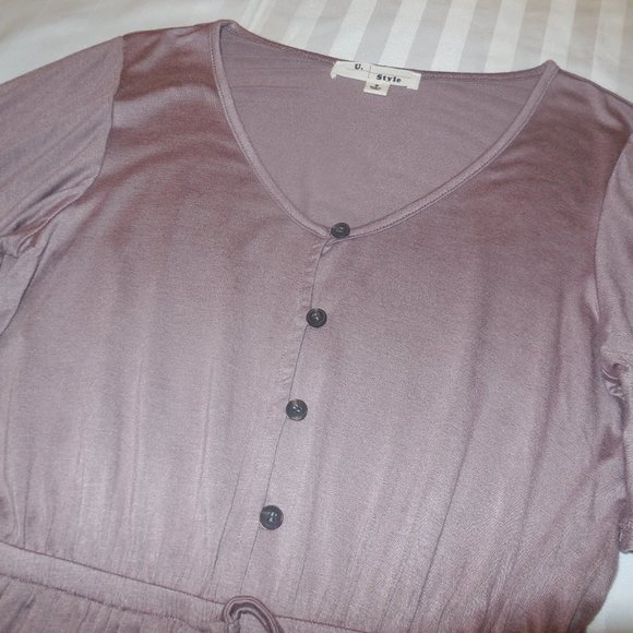 Blouse NEW short flared sleeve summer Top Knit button-down Shirt Cotton mauve - Picture 6 of 6